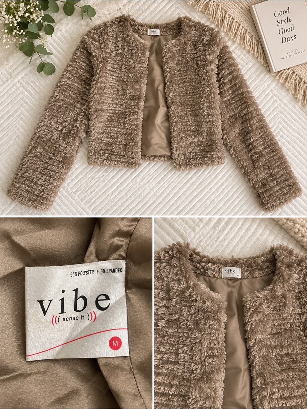 Vibe Women Taupe Faux Fur Jacket